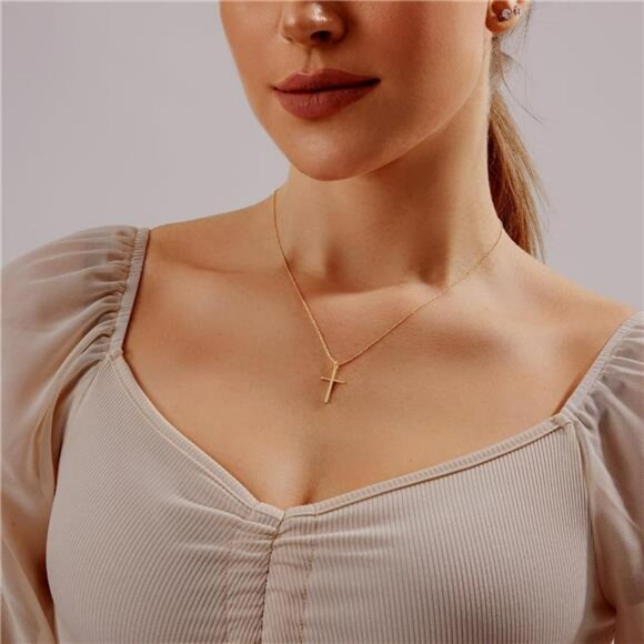 14K Real Gold Cross Necklace Pendant Chain for Women Easter Christian Gifts - Picture 6 of 6